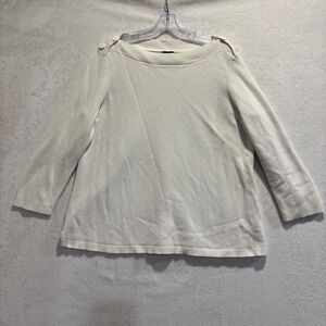 Talbots Basket Weave Knit Tunic Sweater 3XP Boat Neck Anchor Buttons Ivory